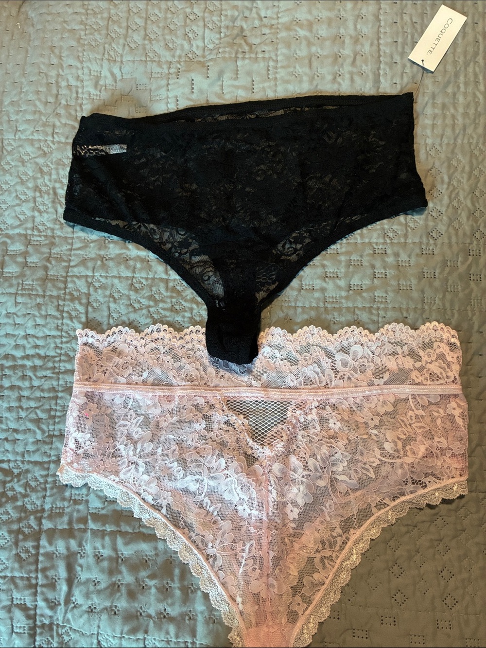 Floral Lace Bikini Set - Black & Light Pink